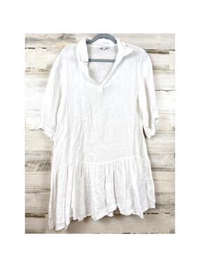 Tempo Paris Womens S/M White Linen Tiered Mini Dress Italian Boho Coastal